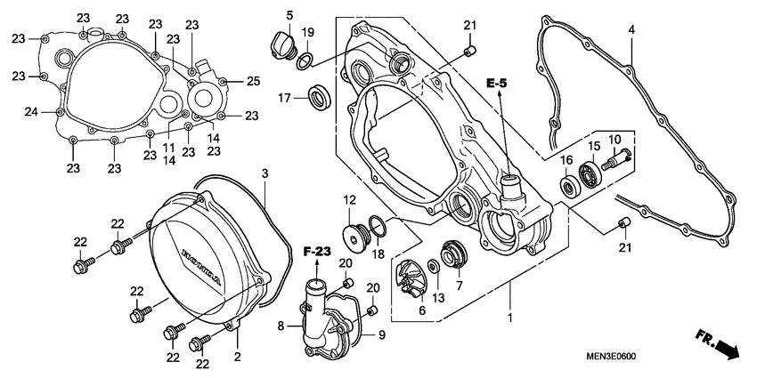 R. crankcase cover/water pump