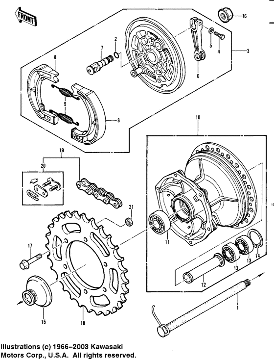 Rear hub/brake/chain