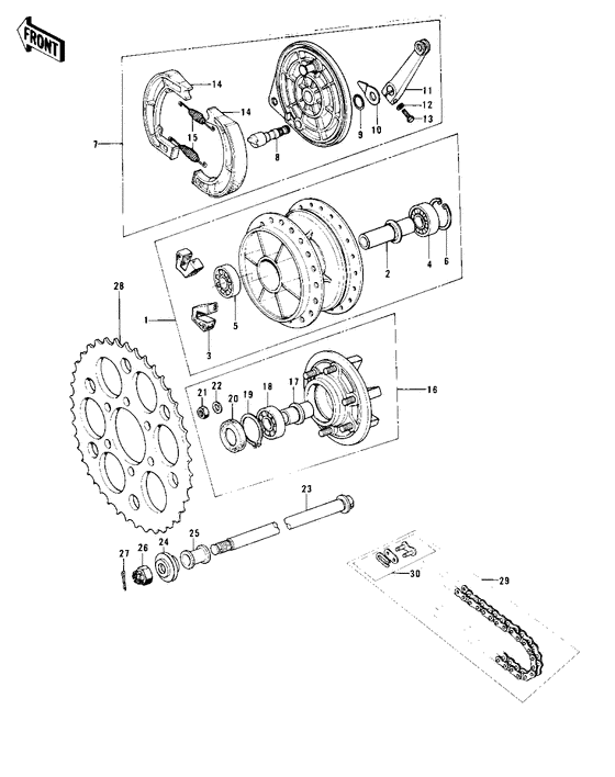 Rear hub/brake/chain