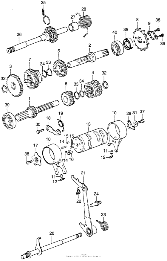Transmission + gearshift drum