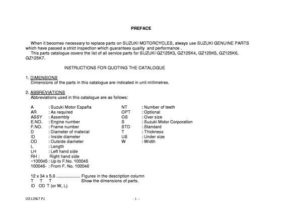 GZ125 Catalog preface