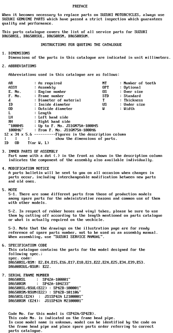 DR650 Catalog preface