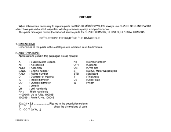 UH150 Catalog preface