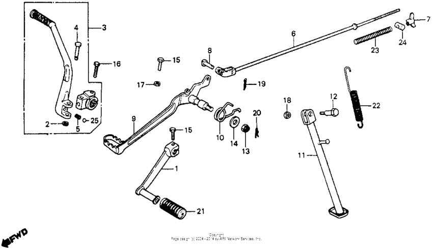 Gearshift pedal + brake pedal + kick starter arm