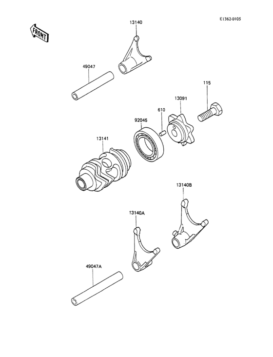 KX100 Валы и вилки переключения передач