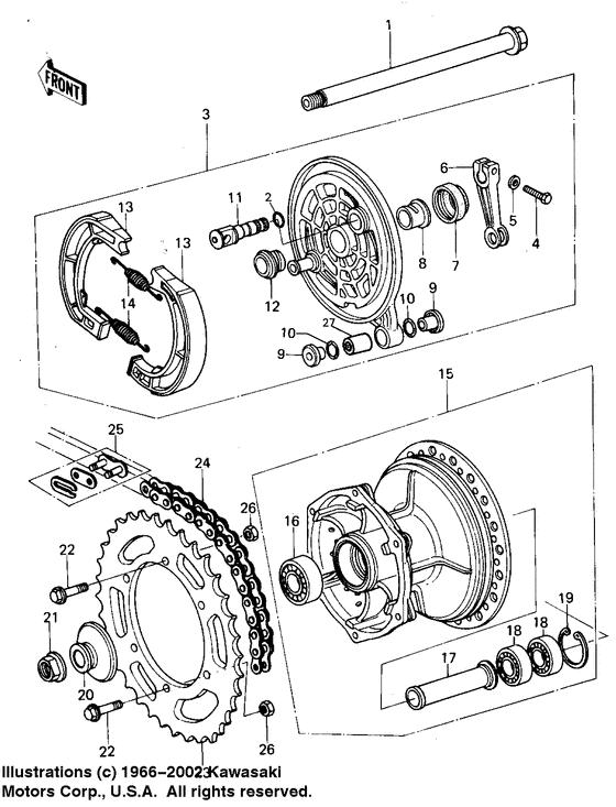 Rear hub/brake/chain