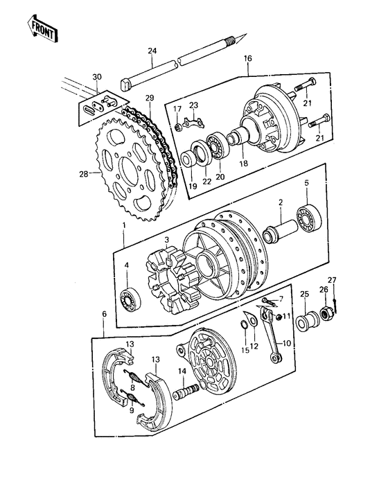 Rear hub/brake/chain