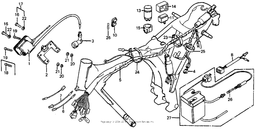 Wire harness + ignition coil + battery