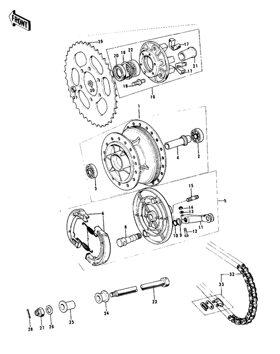 Rear hub/brake/chain