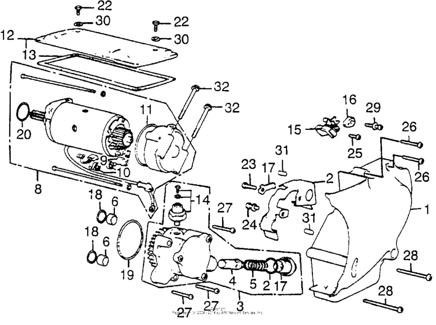 Left crankcase cover + starting motor + oil pump