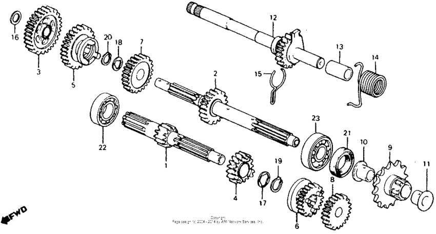 Transmission + kick starter spindle 81-86