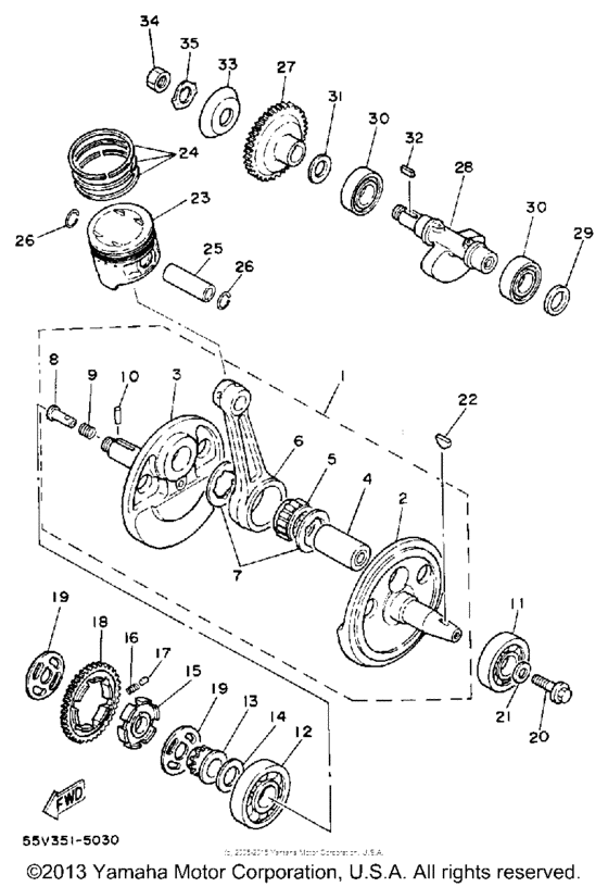 XT350UC (CA ED.) Коленвал,поршни