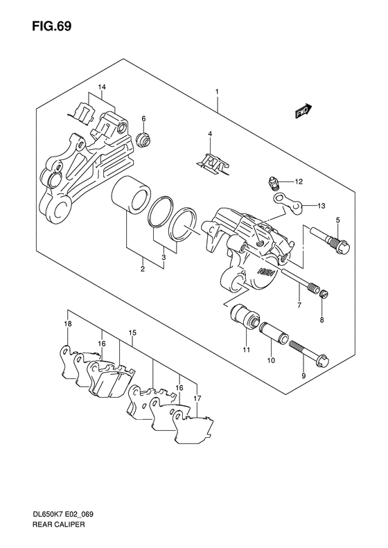 DL650 (ABS) Задний суппорт