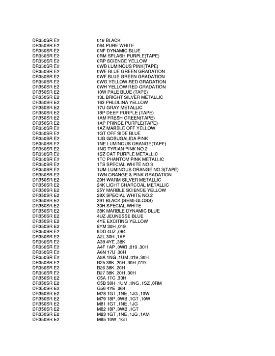 DR350 Color chart