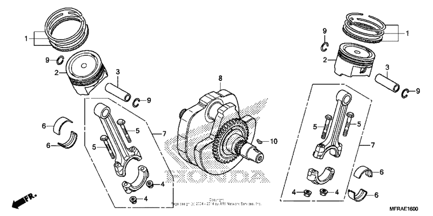 VT1300CS (ABS) Коленчатый вал и поршни