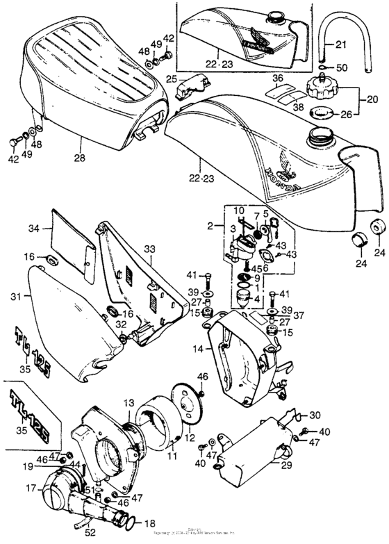 Fuel tank + seat + air cleaner
