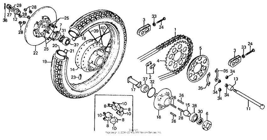 Rear wheel + disc + drive chain