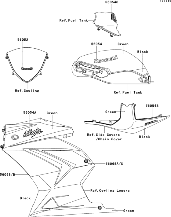EX250 Decals(black / green)(k9fa)