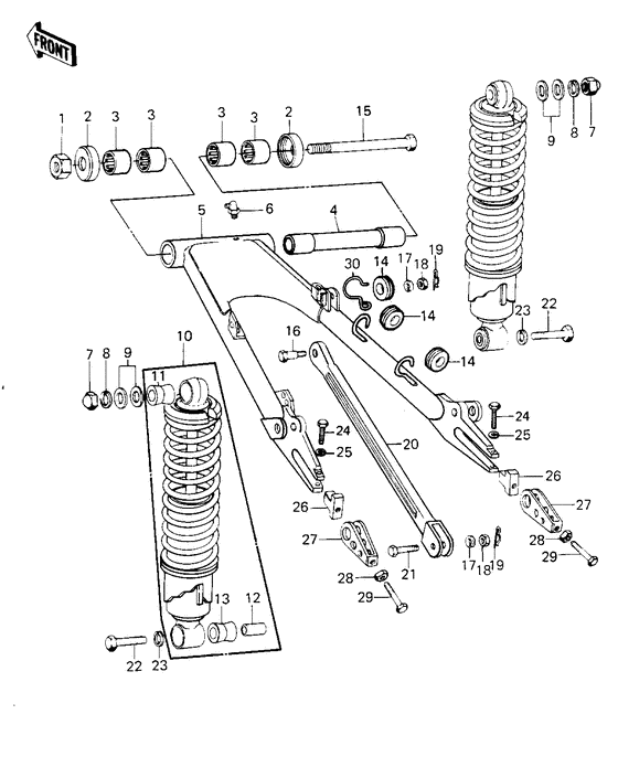 Swing arm/shock absorbers