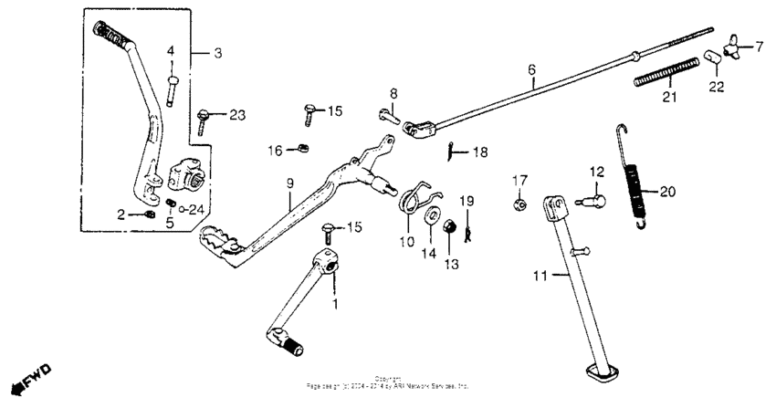 Pedal + kick starter arm