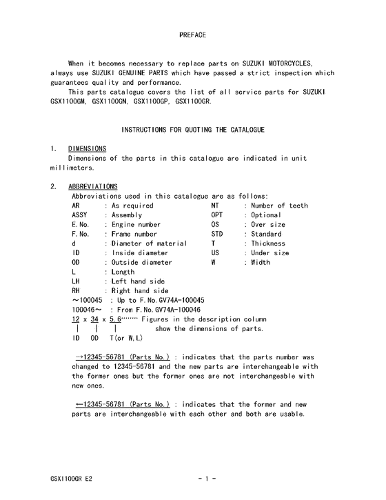 GSX1100 Catalog preface