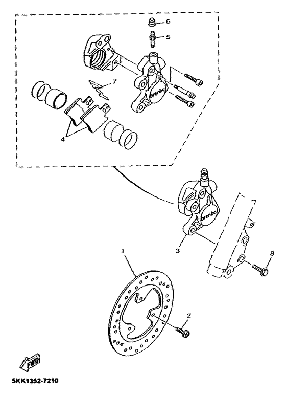 YN100 Vorderrad. bremssattel