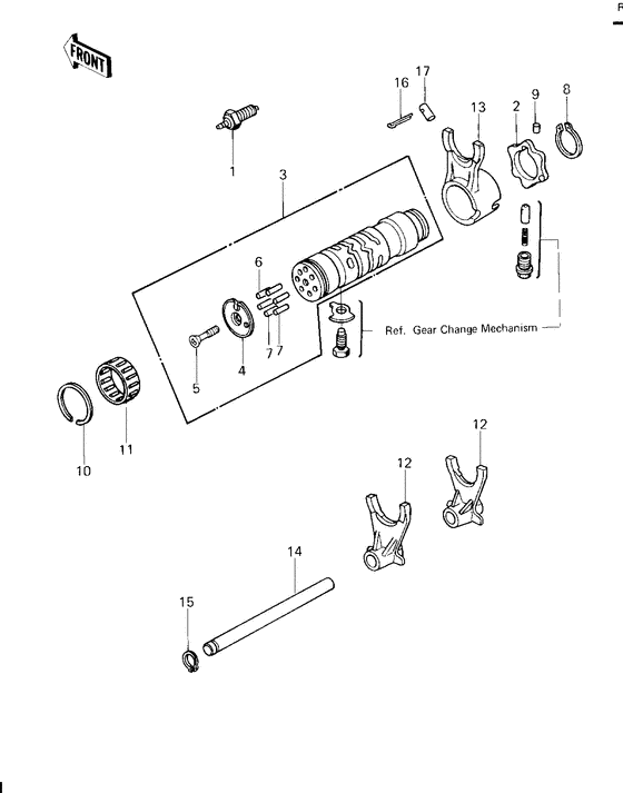 KZ650 Gear change drum & forks