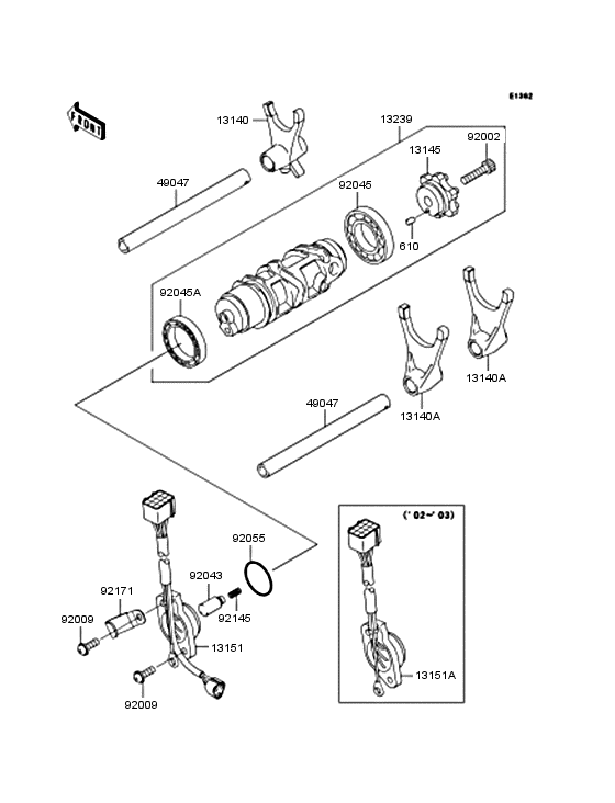 ZX1200 Gear change drum / shift fork