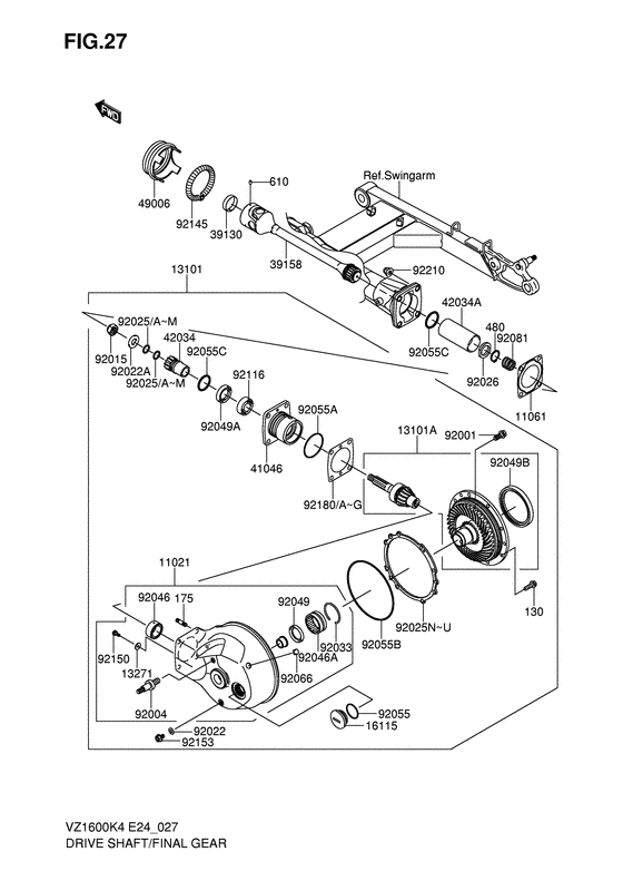 VZ1600 Приводной вал / шестерня ведомого вала