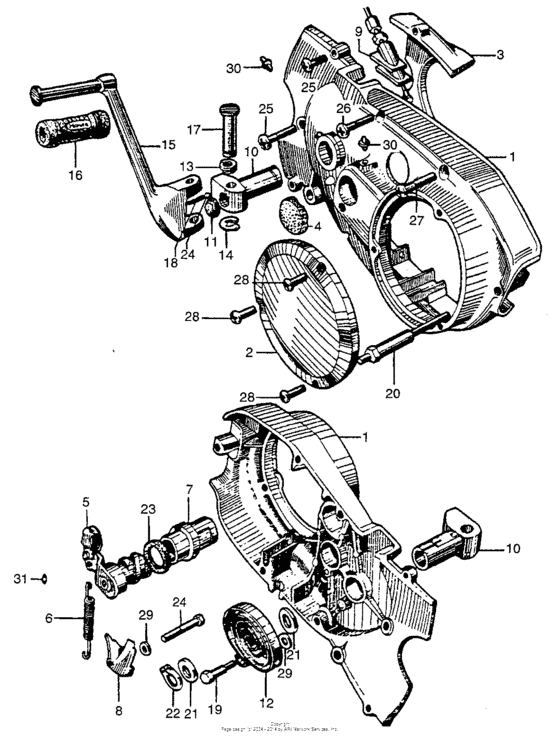 Kick starter arm + right crankcase cover