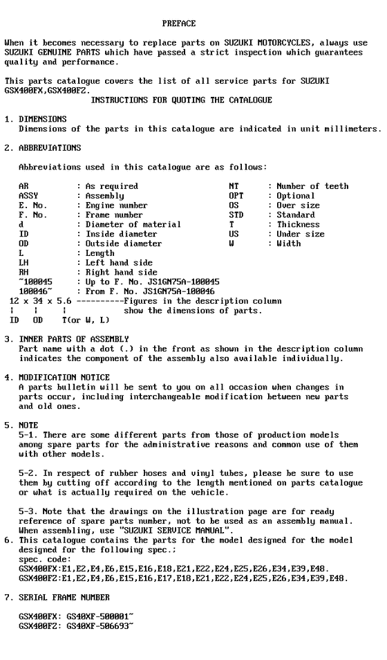 GSX400 Catalog preface