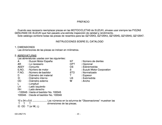 GZ125 Catalog preface