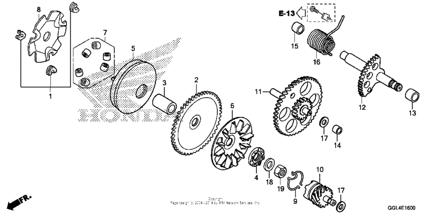 Drive face + kick starter spindle