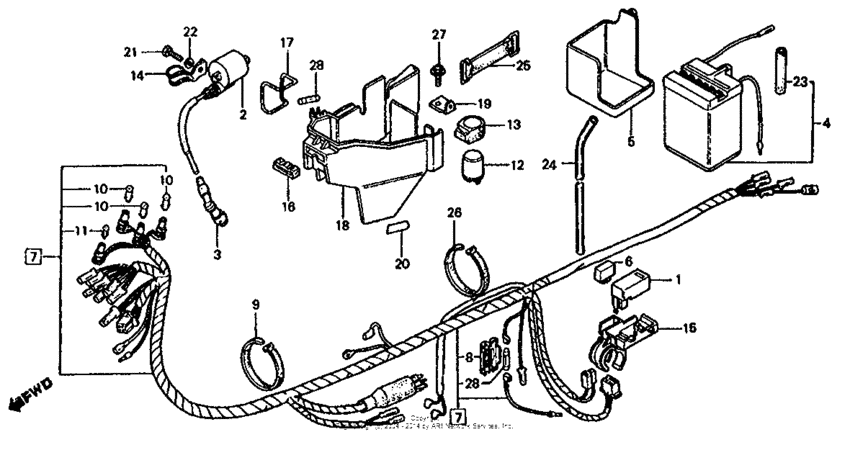 Wire harness + ignition coil + battery
