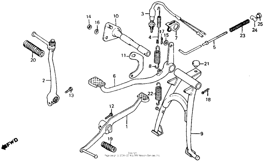 Main stand + brake pedal + gearshift pedal