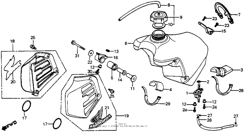 Fuel tank + radiator shroud 81