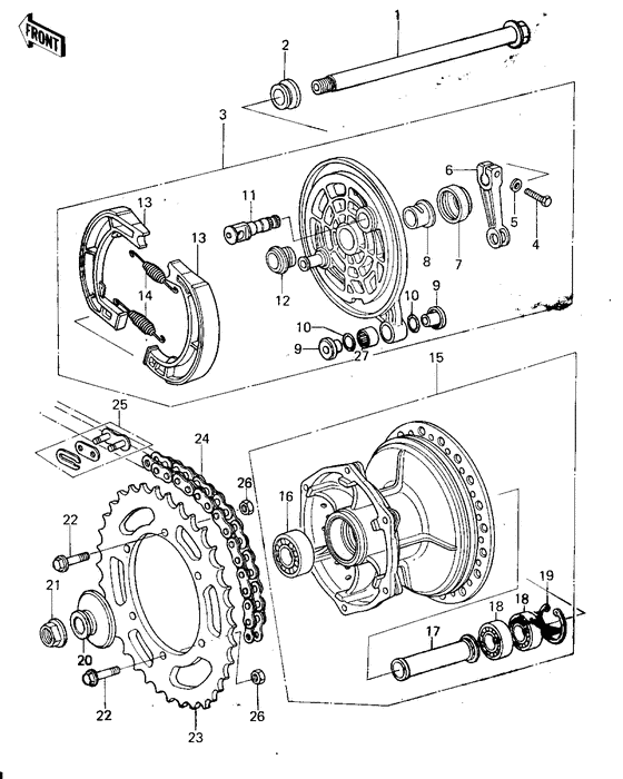 Rear hub/brake/chain