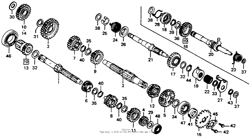 Transmission + kick starter spindle