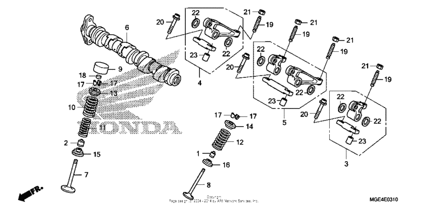 Camshaft + valve (rr.)