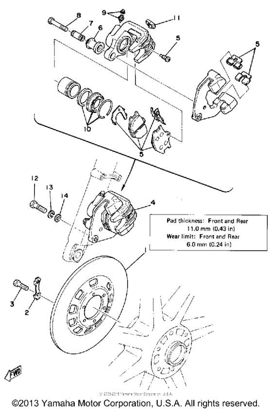 Front disc brake caliper