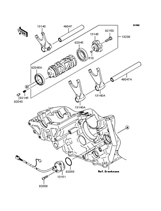 Gear change drum/shift fork
