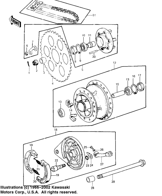 Rear hub/brake/chain