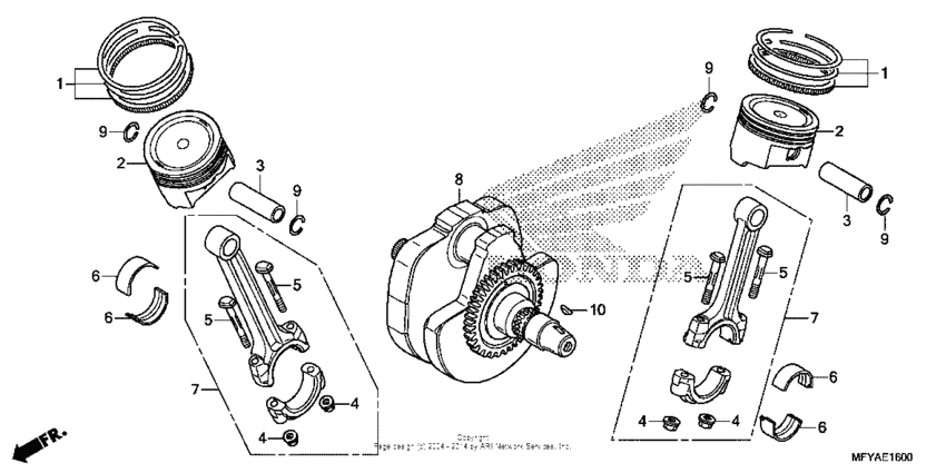 VT1300CS (ABS) Коленчатый вал и поршни