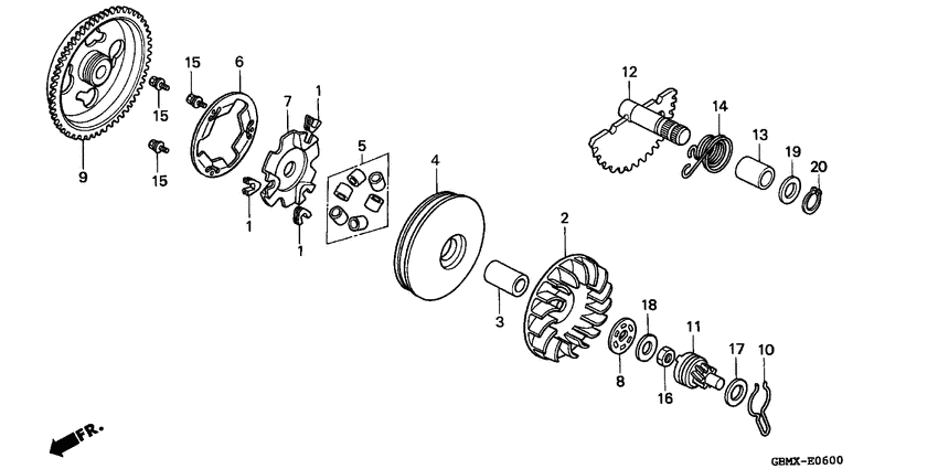 Drive face/ kick starter spindle