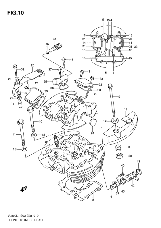 VL800 Передняя головка цилиндров