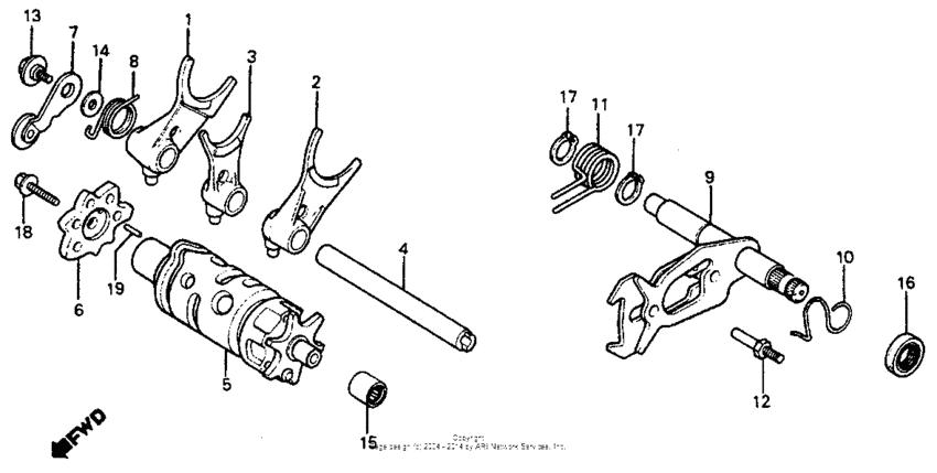 Shift drum + shift fork