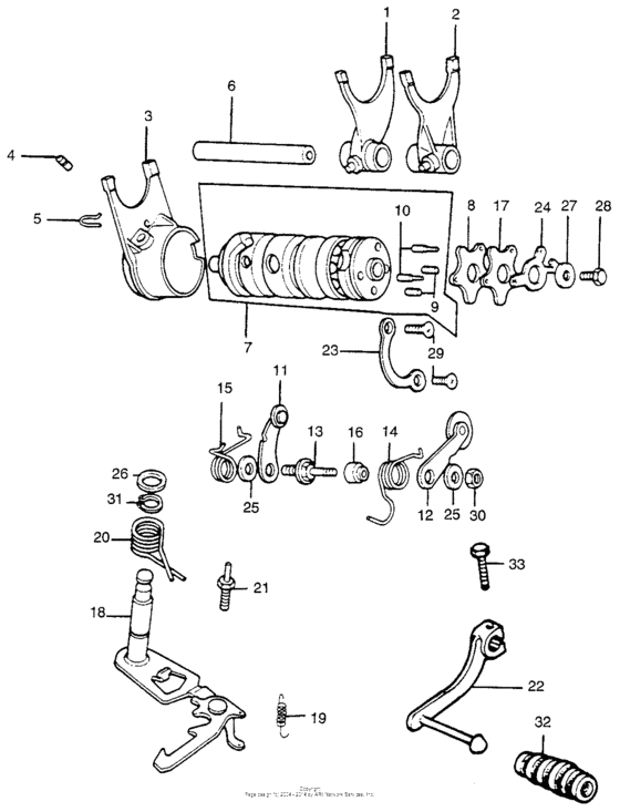 Gearshift fork + shift drum