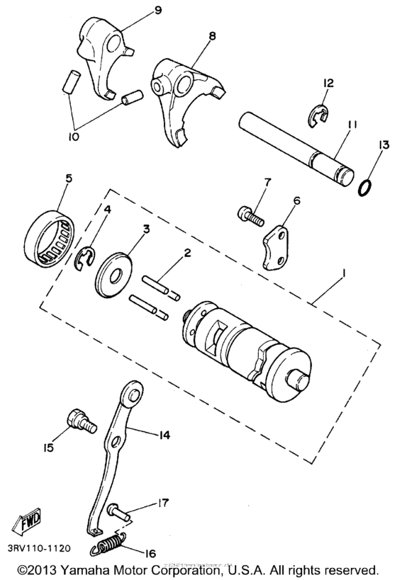 PW80G Shift cam - shift fork