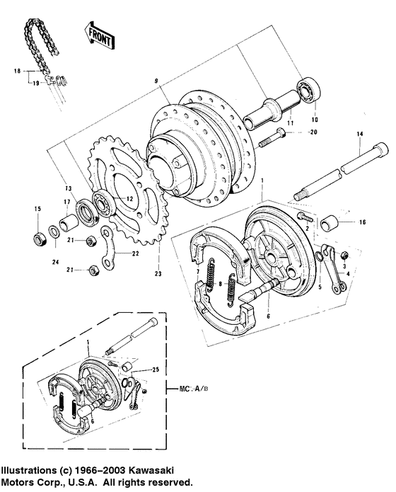 Rear hub/brake/chain