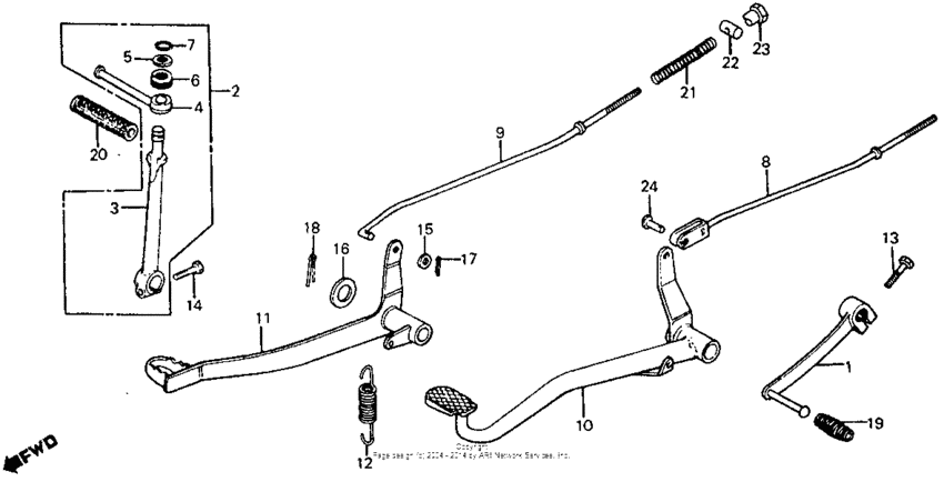 Brake pedal + kick starter arm + gearshift pedal
